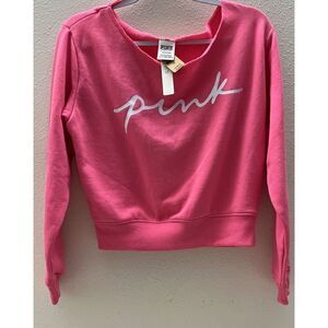 VICTORIA SECRET PINK Sz Small EVERYDAY CROPPED FLEECE Boat Neck SWEATSHIRT
